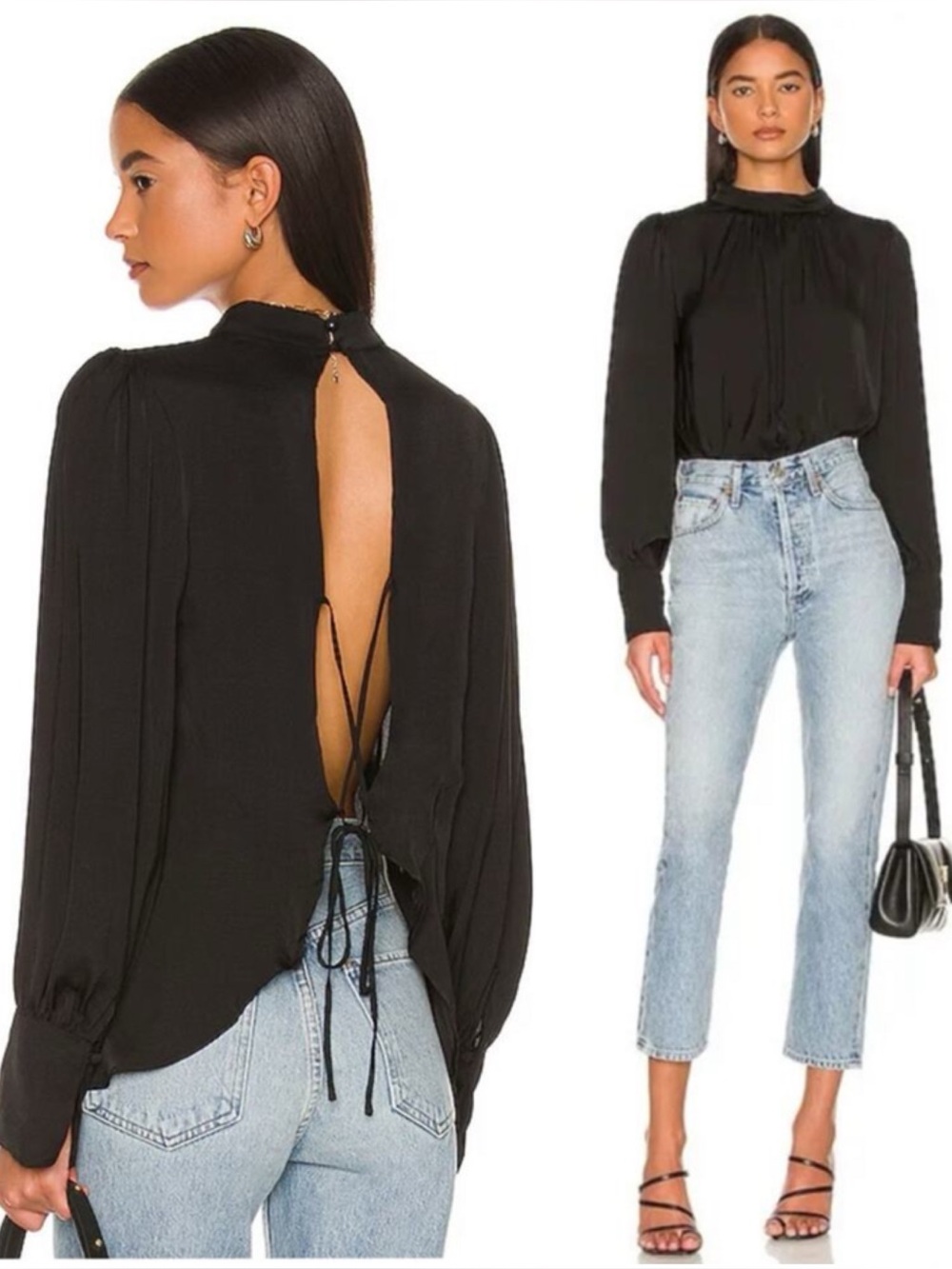 NWT Free People Fiona Backless Long Sleeve Top in Black